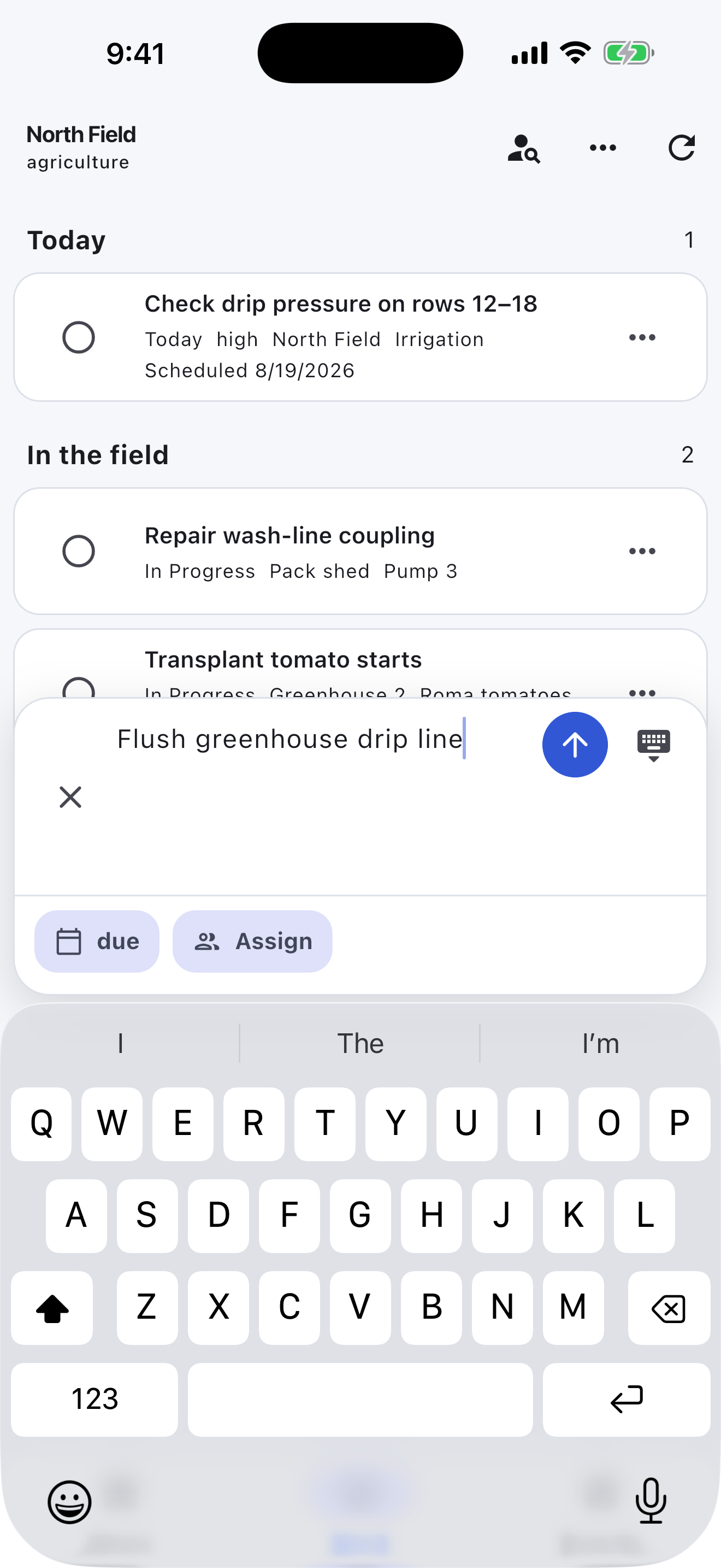 Farms & Greenhouses Turnboards mobile app — Capture from field