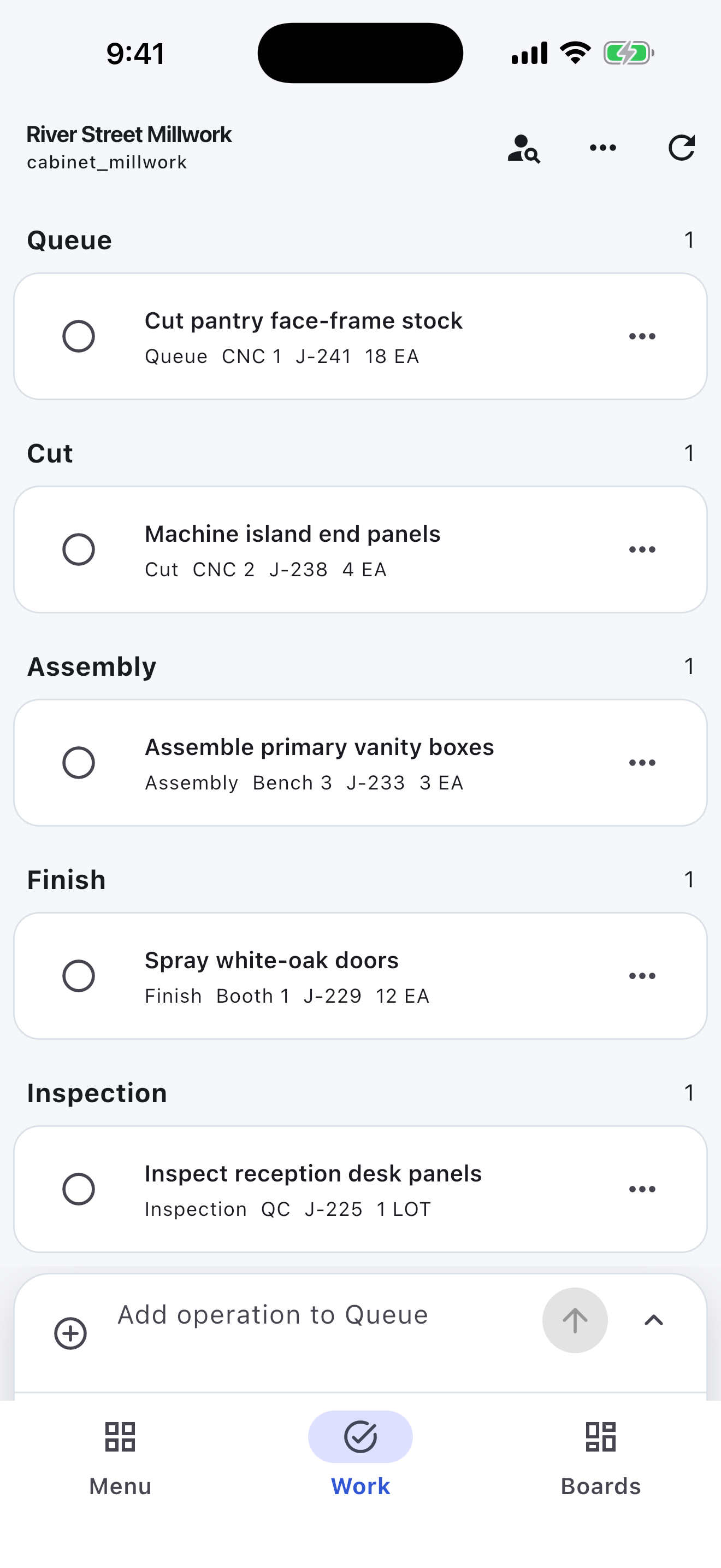 Cabinet & Millwork Turnboards mobile app — Shop flow