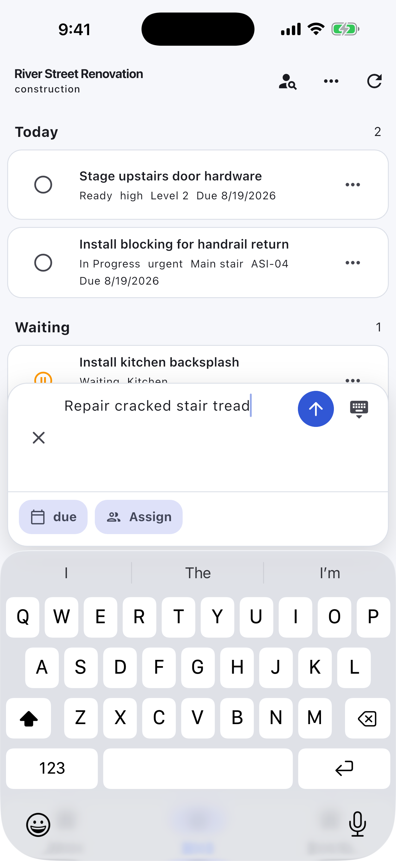 Construction Turnboards mobile app — Capture punch work