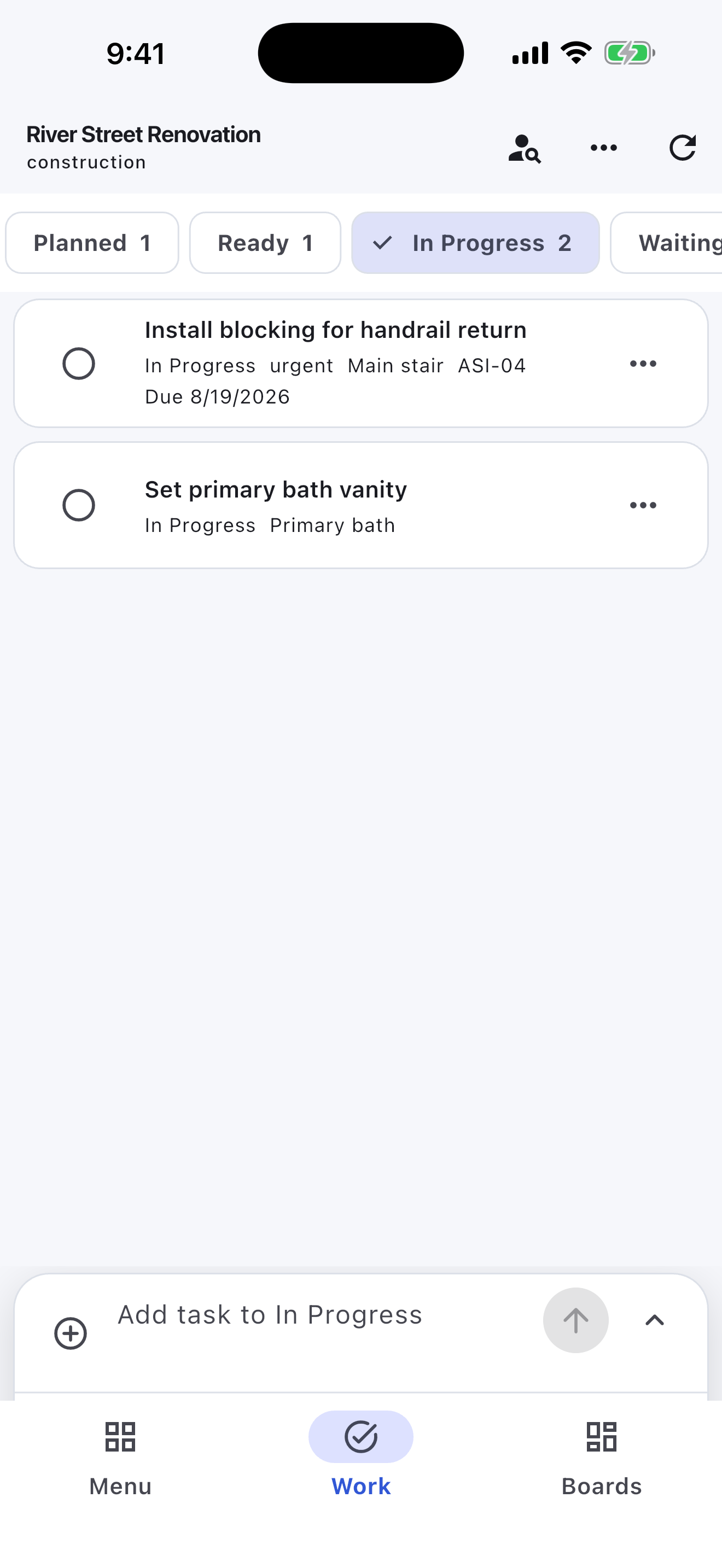 Construction Turnboards mobile app — Jobsite workflow