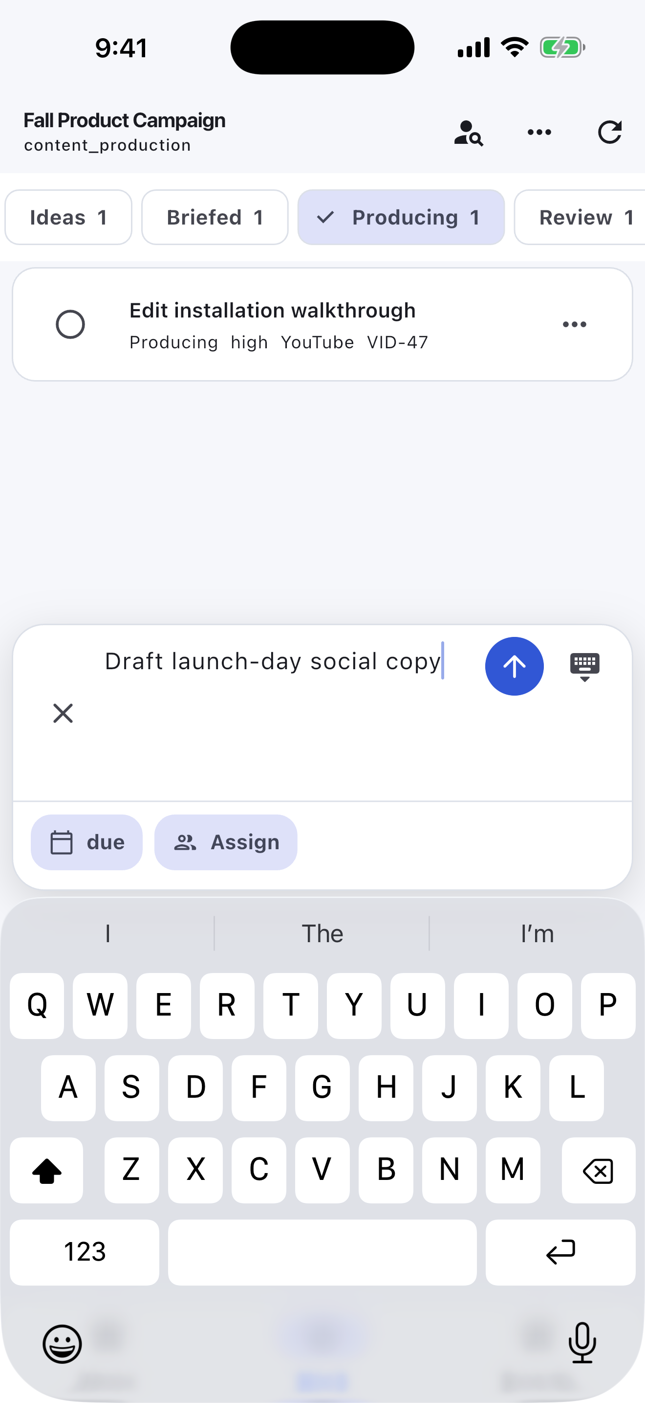 Creative Content Production Turnboards mobile app — Capture content idea