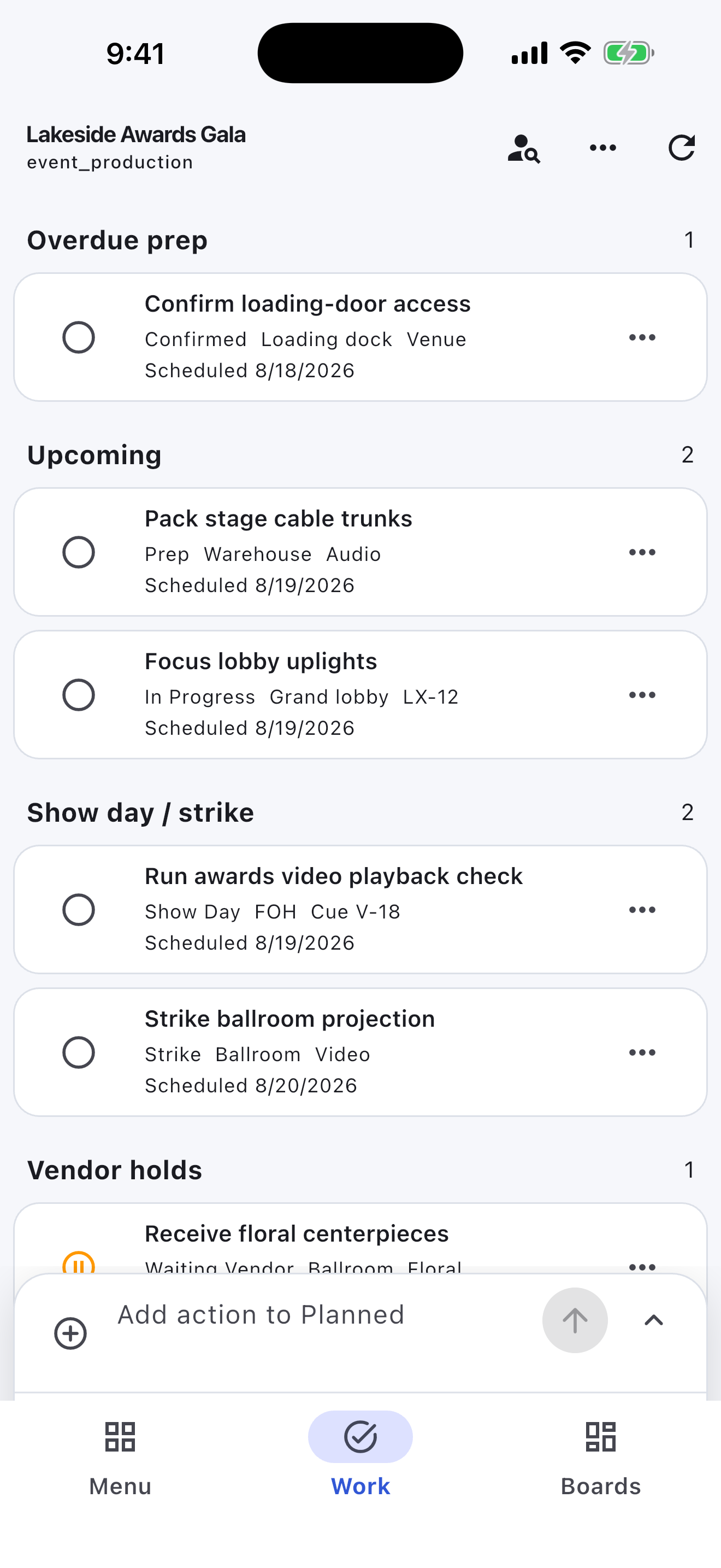 Event & AV Production Turnboards mobile app — Run of show