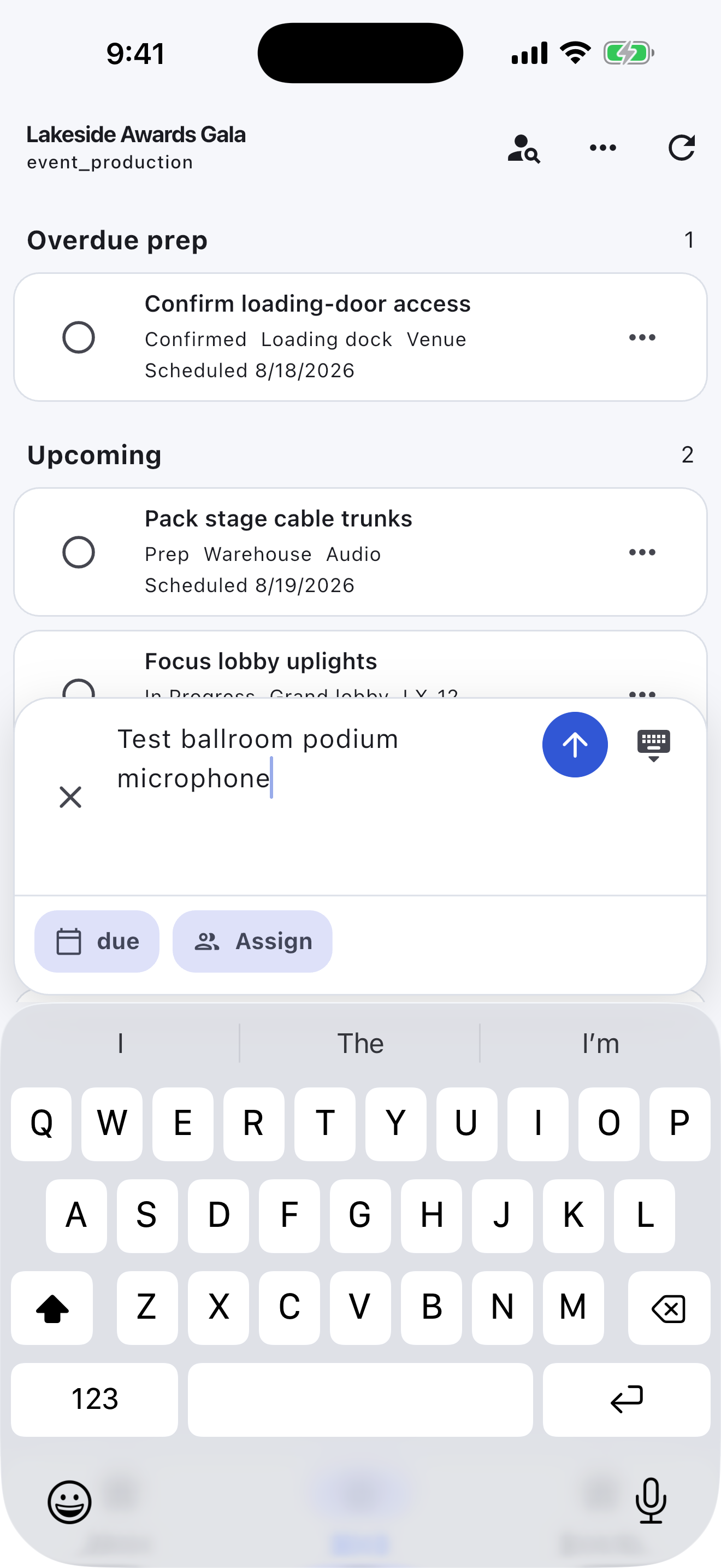 Event & AV Production Turnboards mobile app — Capture event action