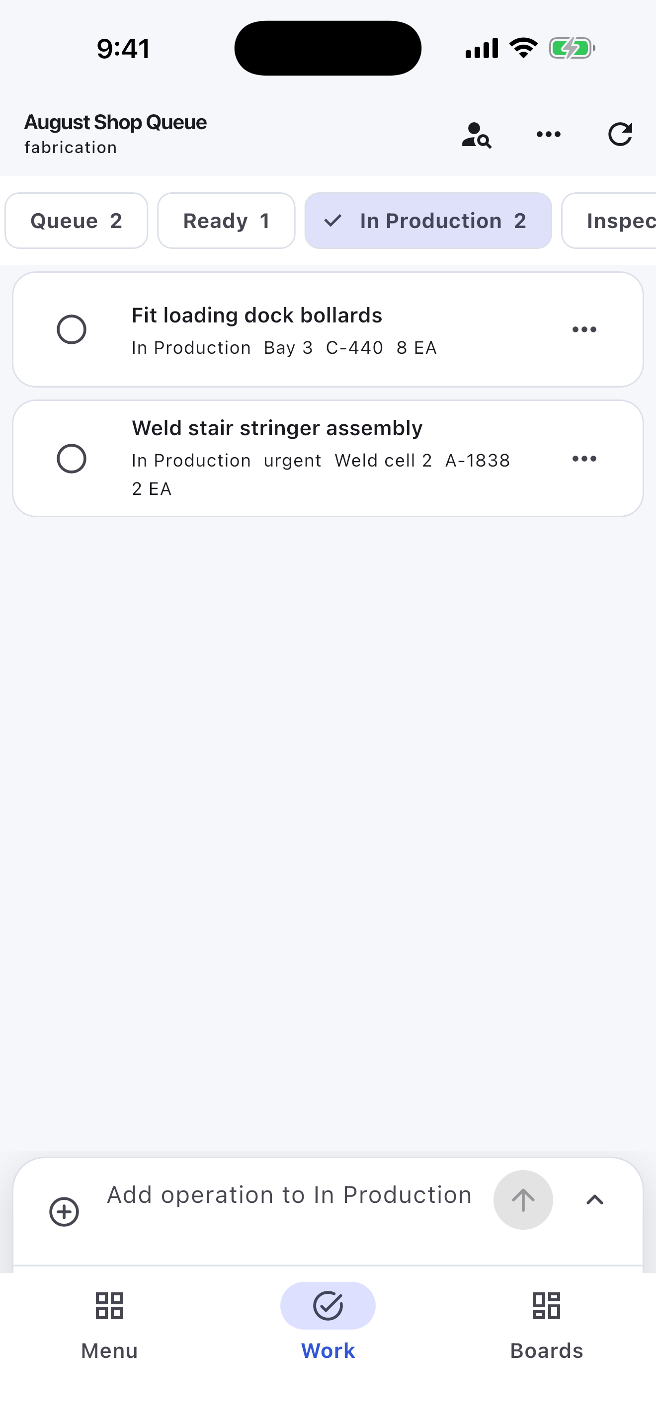Fabrication Turnboards mobile app — Through inspection