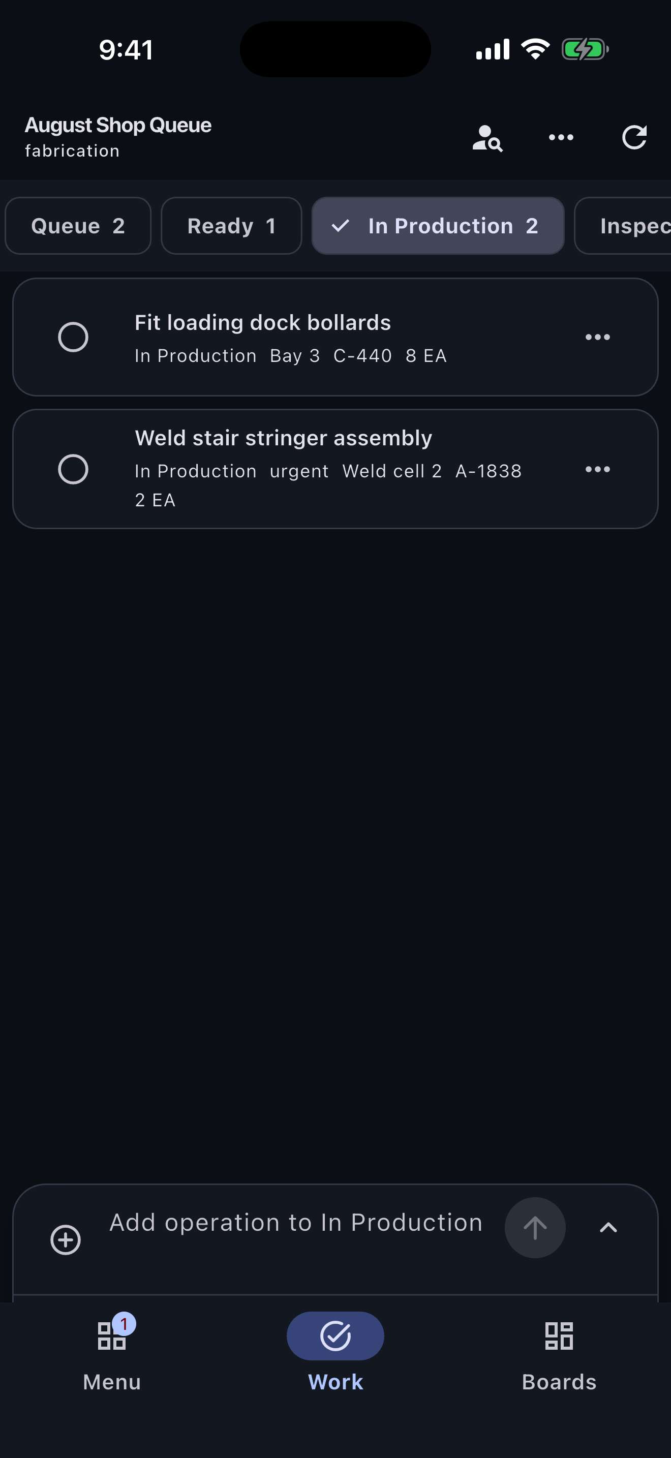 Fabrication Turnboards mobile app — Assign across shop