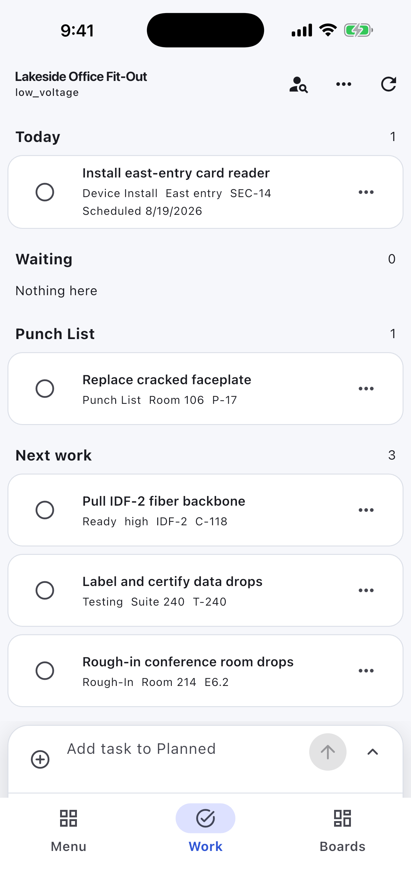 Low-Voltage Installation Turnboards mobile app — Room by room