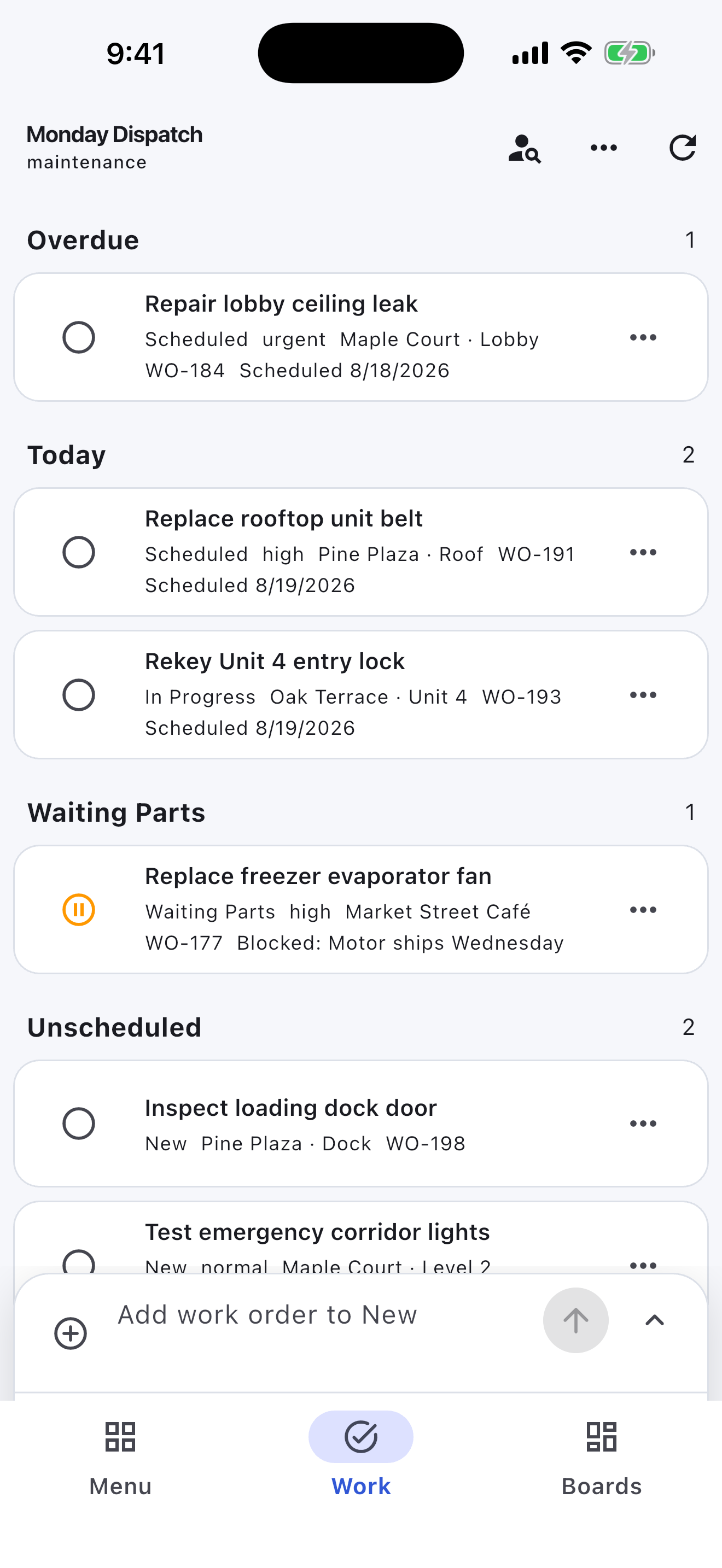 Maintenance / Field Service Turnboards mobile app — Attention today