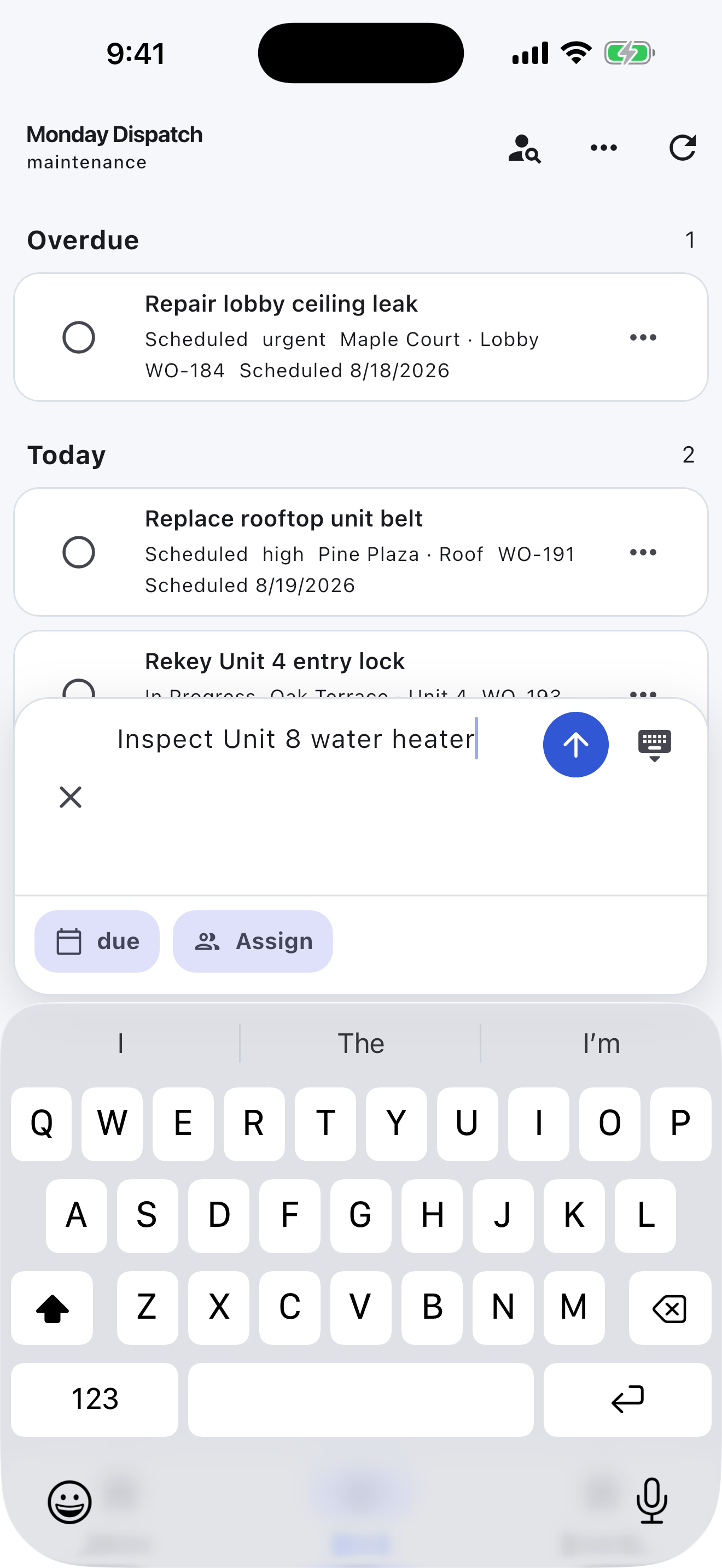 Maintenance / Field Service Turnboards mobile app — Capture work order