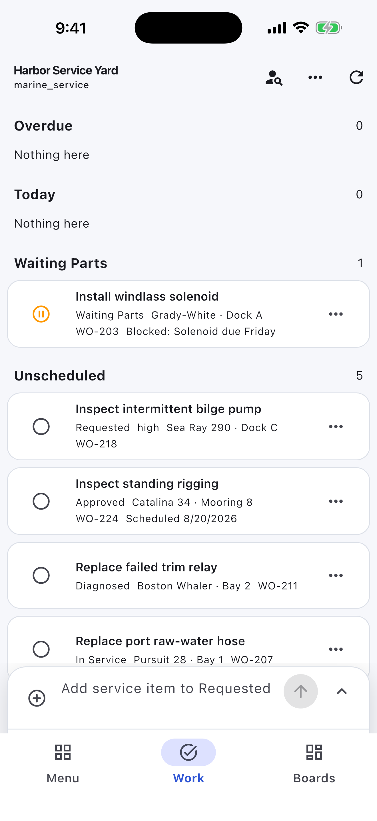 Marine Service Turnboards mobile app — Vessel moving