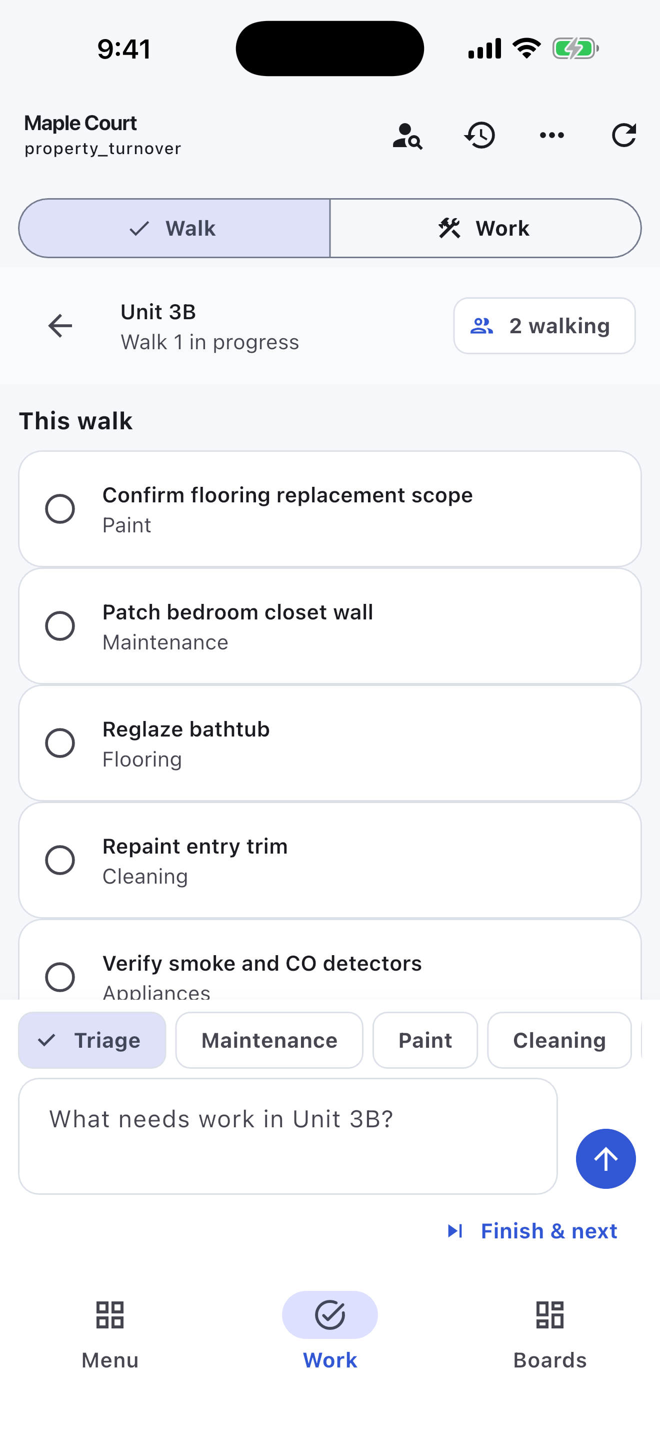 Property Turnovers Turnboards mobile app — Finish and next