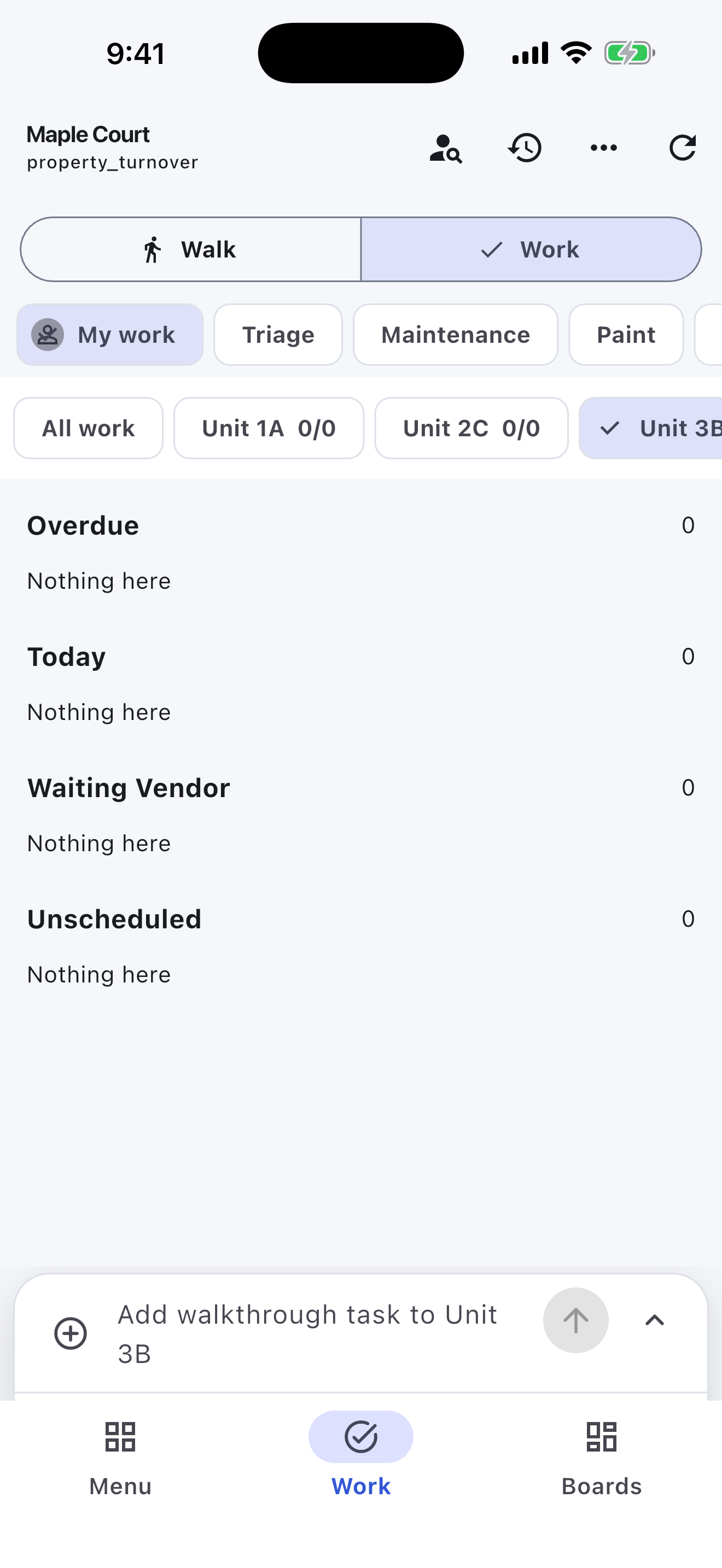 Property Turnovers Turnboards mobile app — Crew work view