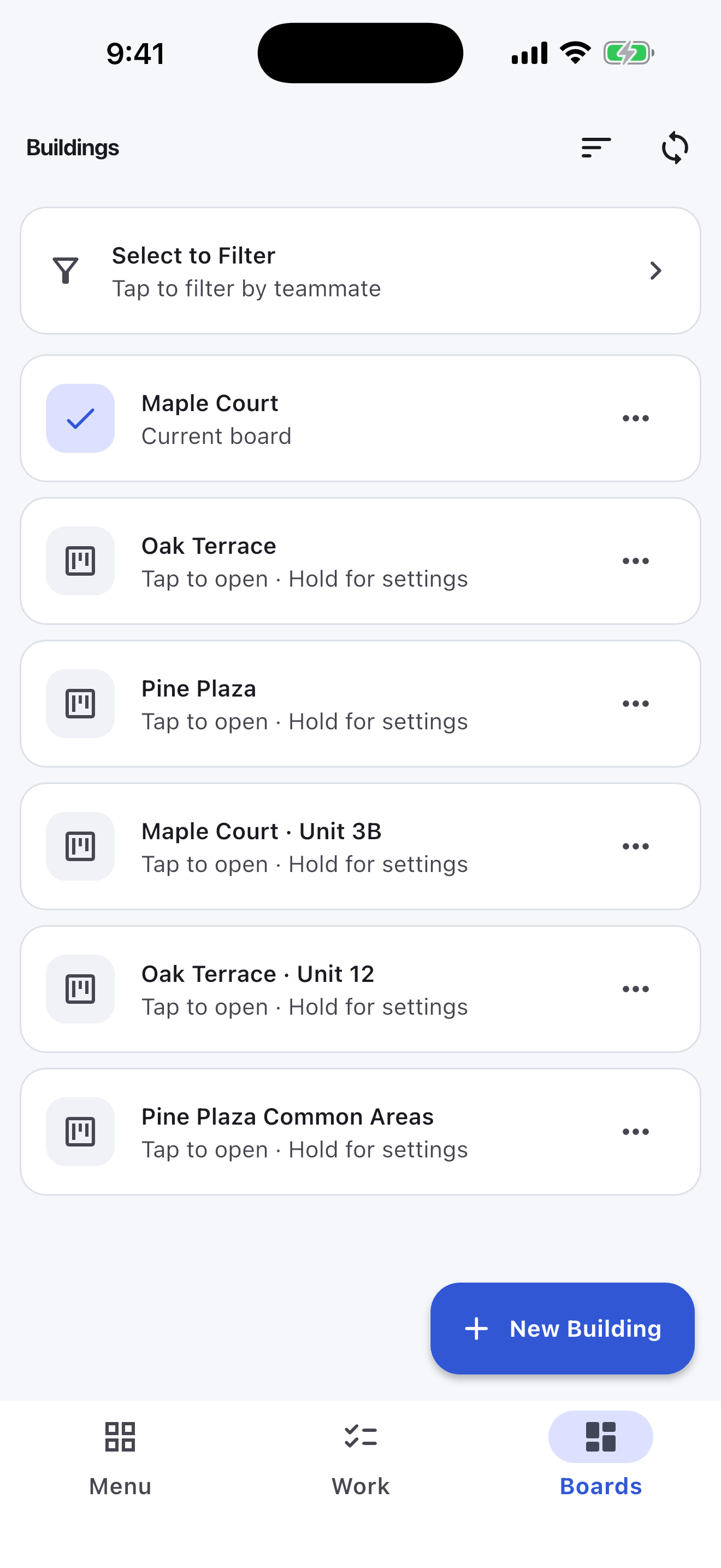 Property Turnovers Turnboards mobile app — Property list