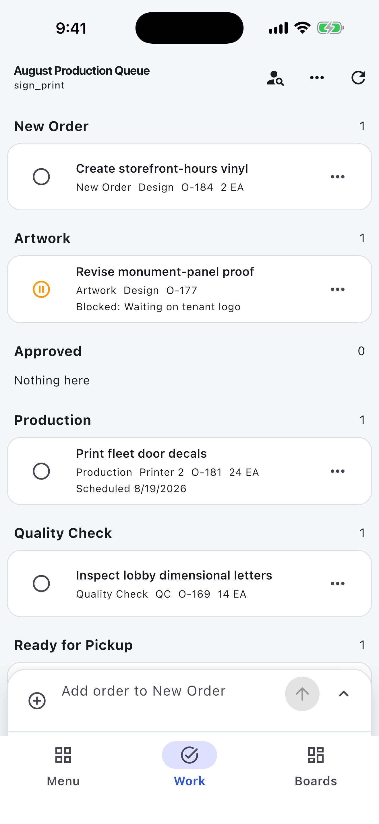 Sign & Print Turnboards mobile app — Orders to pickup