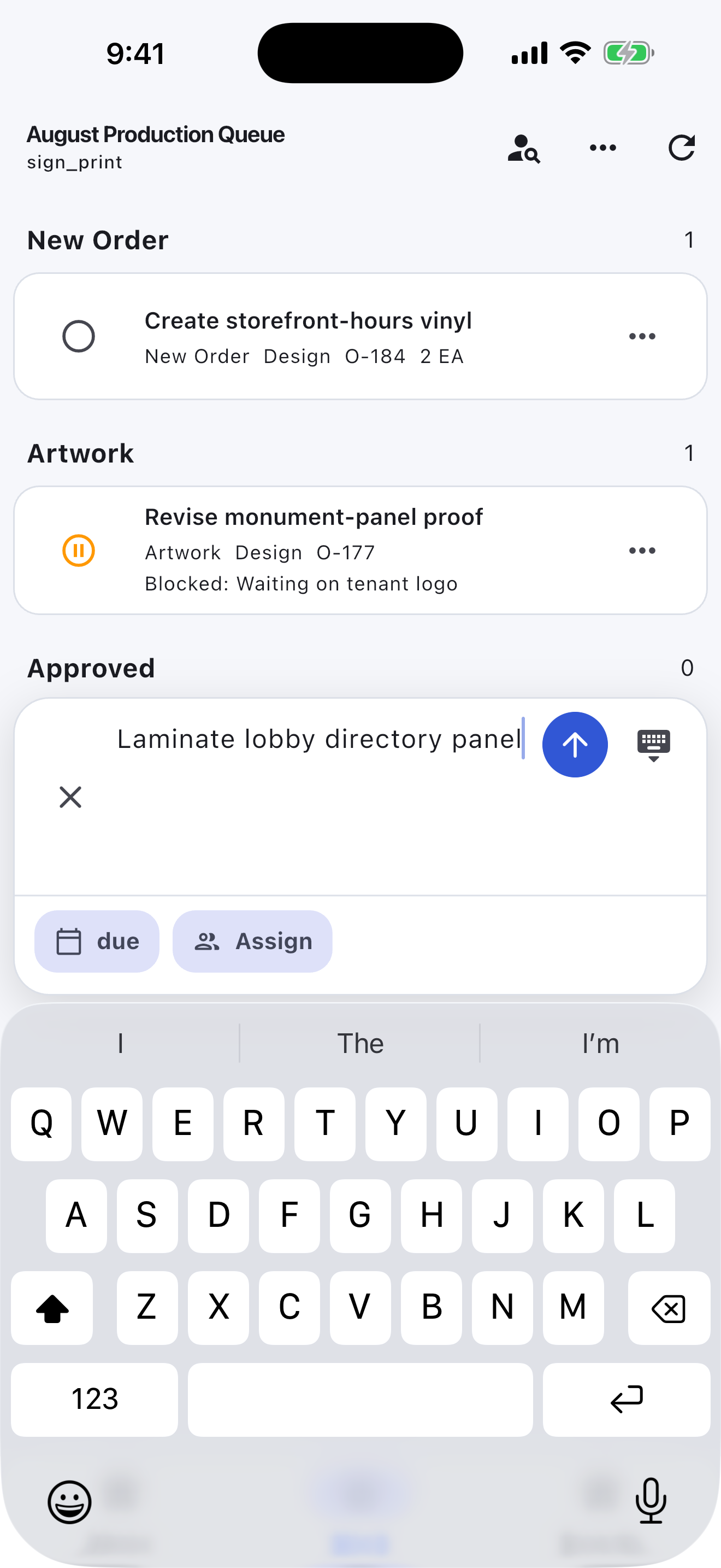 Sign & Print Turnboards mobile app — Capture order