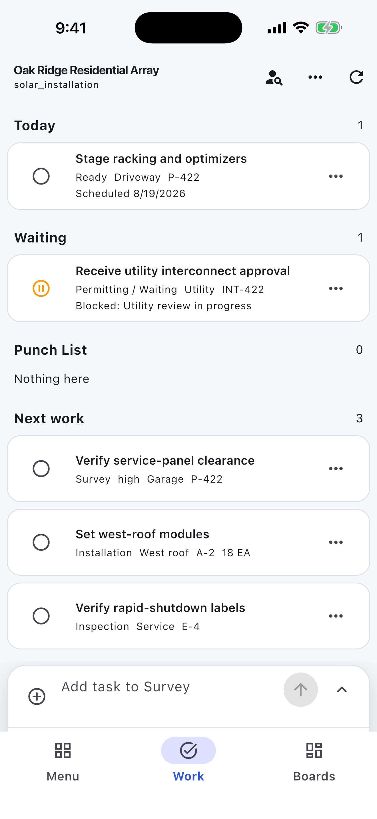 Solar Installation Turnboards mobile app — Project holds