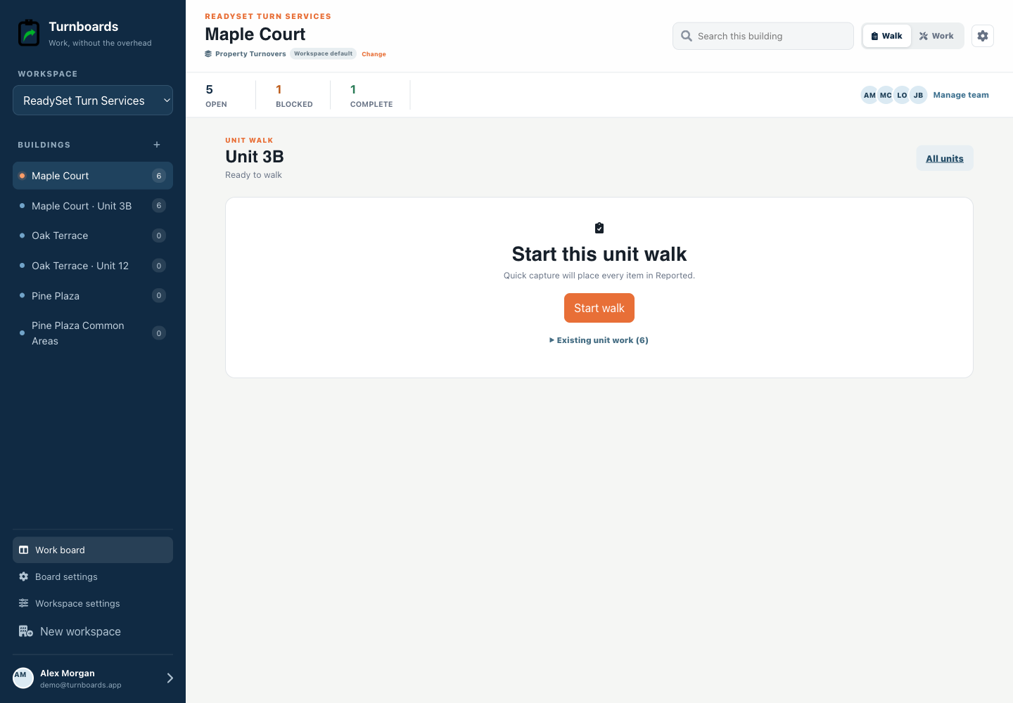 Walkthrough Task details without clutter in the Turnboards Property turnover web dashboard